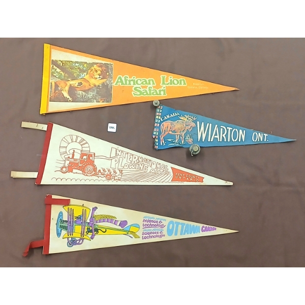 LOT OF 4 - PENNANT BANNERS - AFRICIAN LION SAFARI, OTTAWA, WARTON, ETC