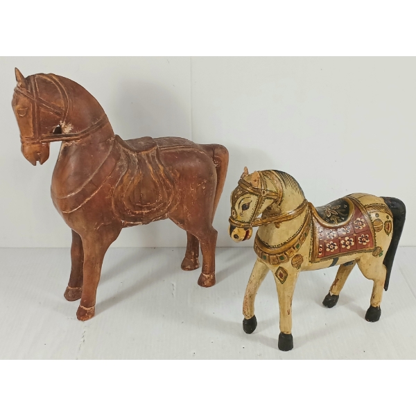LOT OF 2 - INDIAN WEDDING GHODI & MADRAS WOOD HORSE SCULPTURE