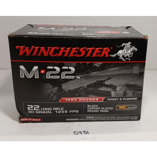 AMMO: APPROX 1000X WINCHESTER M-22 .22 LR - 40GR - BLACK COPPER PLATED RN 