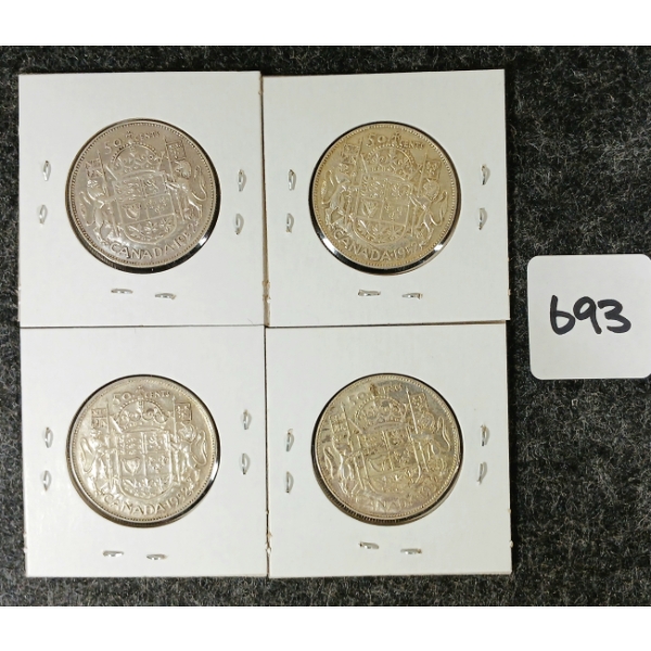 LOT OF 4 - 1952 CDN SILVER 50 CENT COINS