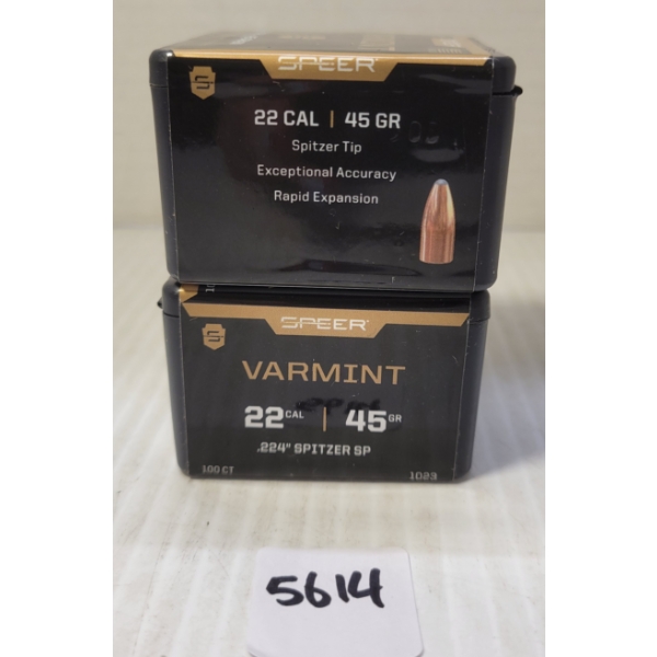 BULLETS: 200X SPEER VARMINT .22 - 45GR - SPITZER TIP - SEALED