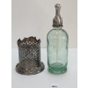 Image 4 : SODA NOVELLI - ABSYNTHE GREEN ACID-ETCH - SELTZER BOTTLE W/ PEWTER HOLDER