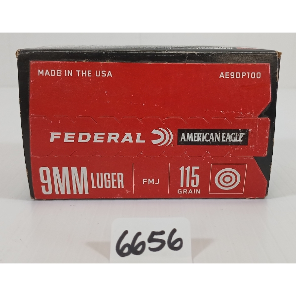 AMMO: 100X FEDERAL 9MM LUGER - 115 GR. FMJ - SEALED