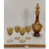 Image 2 : LOT OF 5 - HAND PAINTED BOHEMIAN GLASS DECANTER W/ LIQUEUR GLASSES