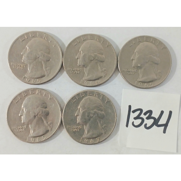 LOT OF 5 - U.S. 25 CENT COINS - 1965 TO 1967