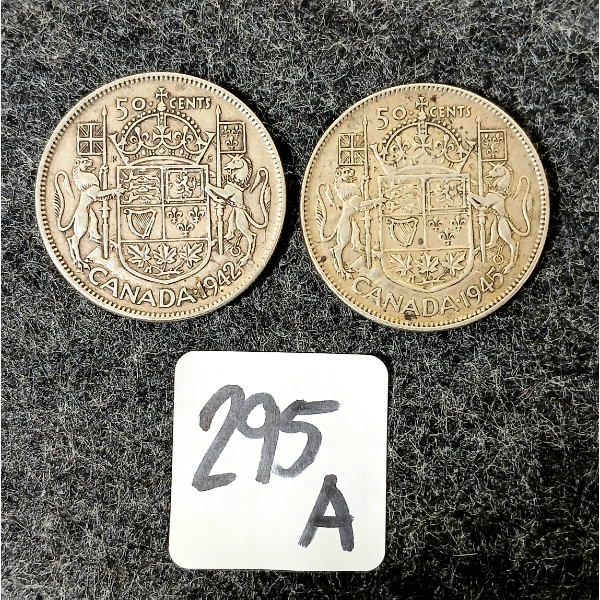 LOT OF 2 - 1942 & 1945 CDN 50 CENT COINS