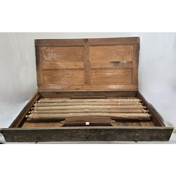 FIVE ANTIQUE SCHOOL MAPS WITH ORIGINAL HANGING CABINET  