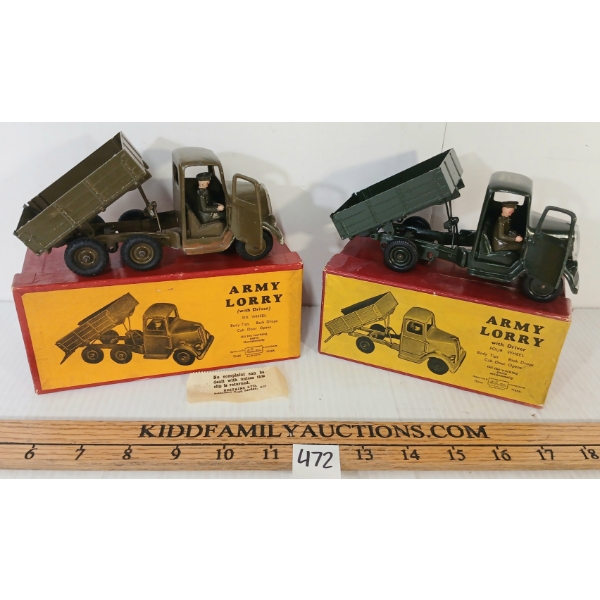 LOT OF 2 - BRITAINS LEAD MODELS - NO. 1334 & 1335 ARMY LORRY 4 & 6 WHEELS