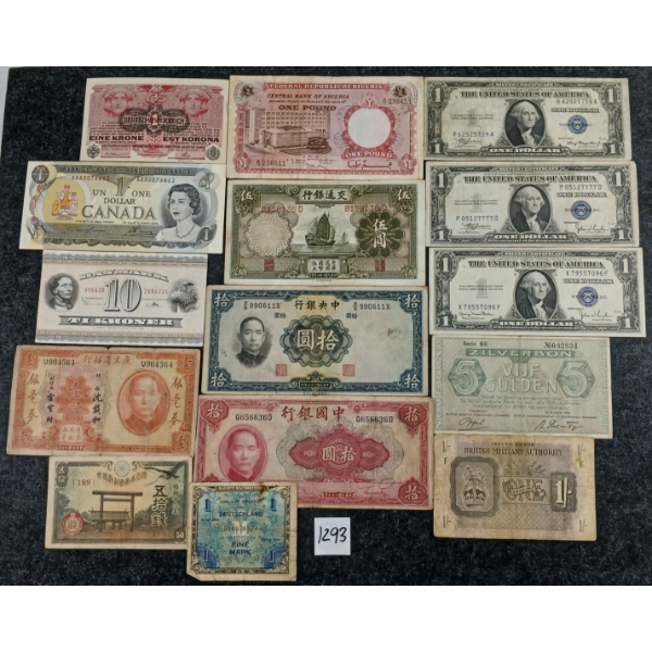 LOT OF 15 - WORLD BANKNOTES - NIGERIA, NETHERLANDS, BRITISH MILITARY, CHINA, ETC