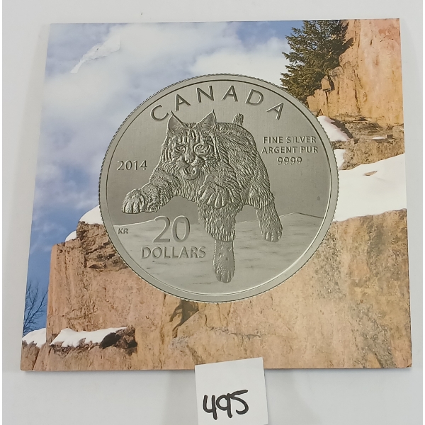 2014 RCM $20 SILVER COIN - BOBCAT