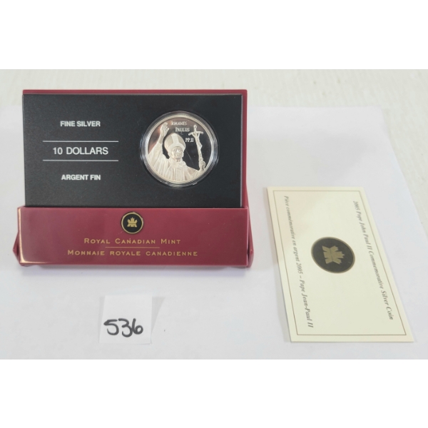 2005 RCM $10 SILVER COIN - POPE JOHN PAUL II