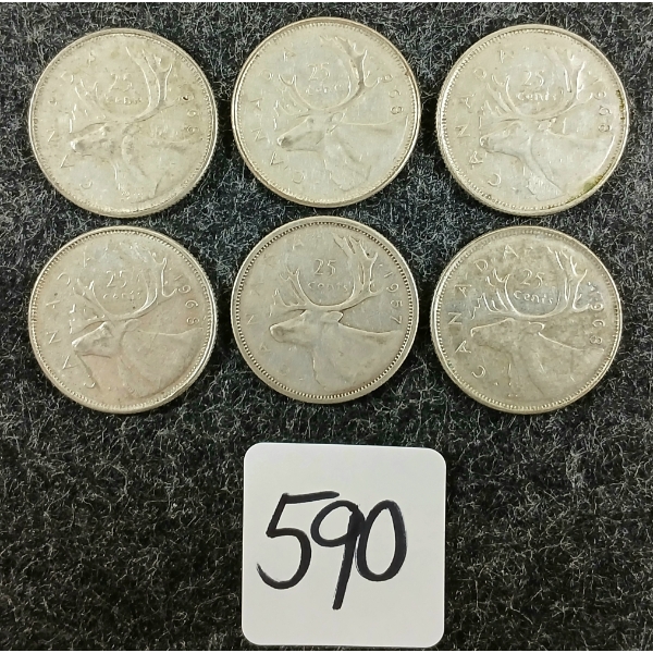 LOT OF 6 - 1957-1968 CDN 25 CENT COINS