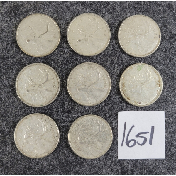 LOT OF 8 - 1968 CDN 25 CENT SILVER COINS