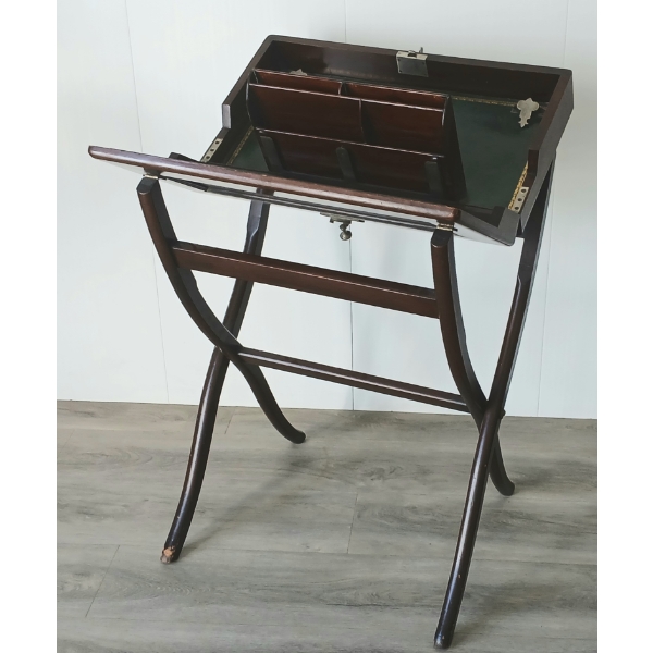 ENGLISH MAHOGANY FOLDING CAMPAIGN DESK W/ KEY