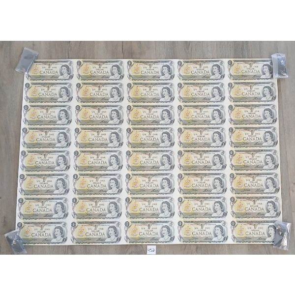 UNCUT SHEET OF 1973 CDN $1 BANKNOTES