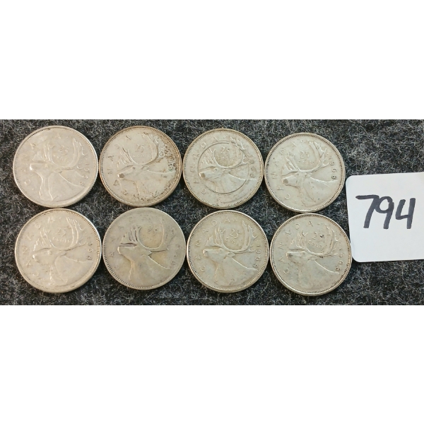 LOT OF 8 - 1968 CDN 25 CENT COINS