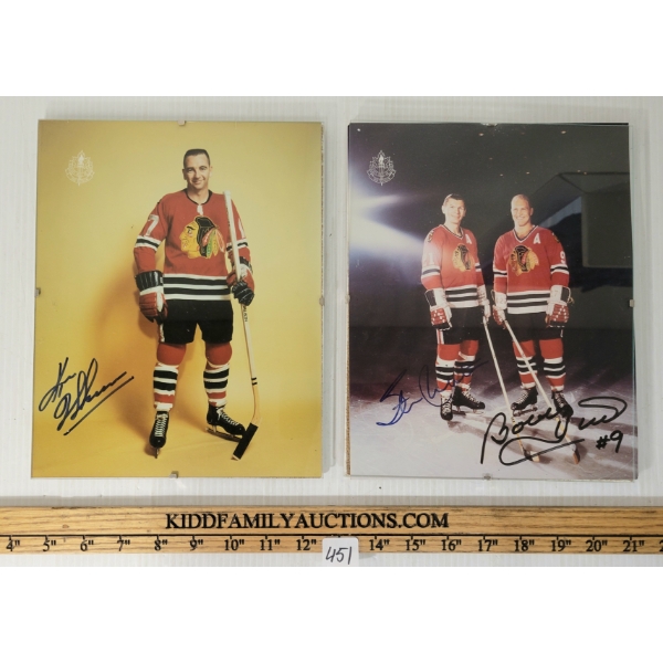 LOT OF 2 - KEN WHARRAM, STAN MIKITA & BOBBY HULL AUTOGRAPHED PHOTOS