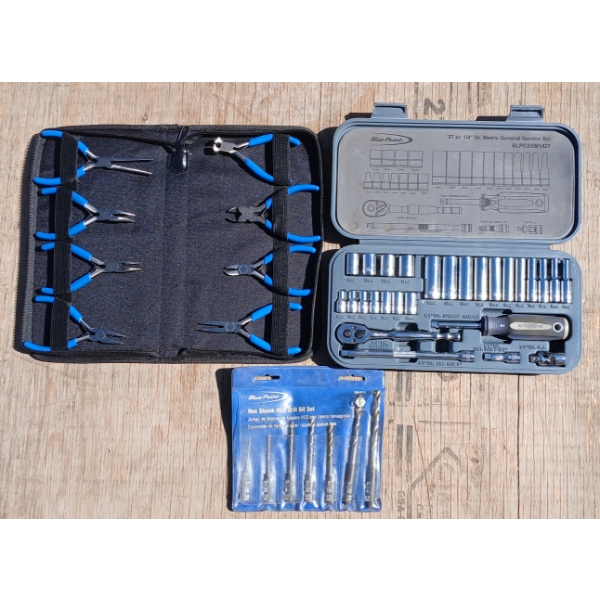 LOT OF 3 - BLUEPOINT DRILL BITS, PLIERS, 1/4DR. SOCKET SET