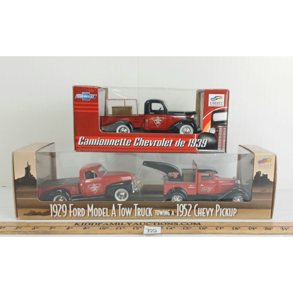 LOT OF 2 - LIBERTY CLASSICS DIECAST '39 CHEVY PICKUP TRUCK & '29 FORD MODEL A TOW TRUCK COIN BANKS