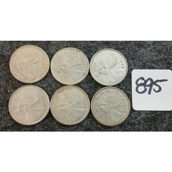 LOT OF 6 - 1968 CDN 25 CENT COINS