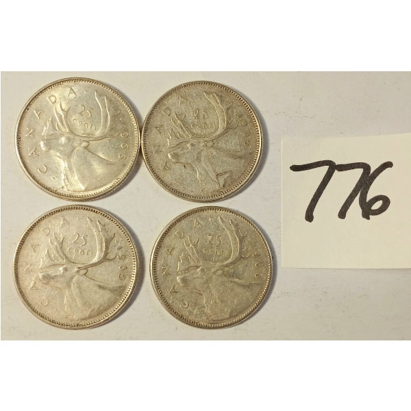 LOT OF 4 - 1943 CDN 25 CENT SILVER COINS