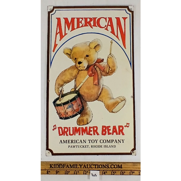 AMERICAN TOY COMPANY DRUMMER BEAR EMBOSSED SST SIGN