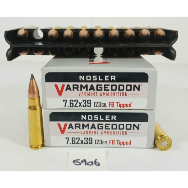 AMMO: 40X NOSLER VARMAGEDDON 7.62 X 39 - 123GR - FB TIPPED 