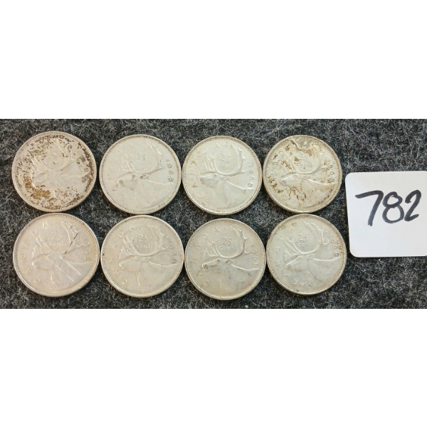 LOT OF 8 - 1968 CDN 25 CENT COINS