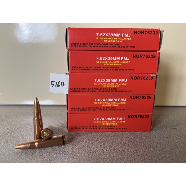 AMMO: 100X NORINCO NON-CORROSIVE 7.62X39 122GR. FMJ