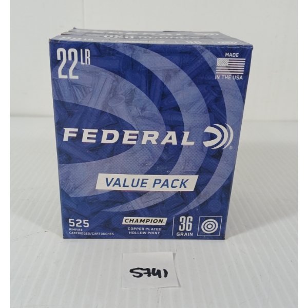 AMMO: 525X FEDERAL CHAMPION .22 LR - 36GR - HP - SEALED
