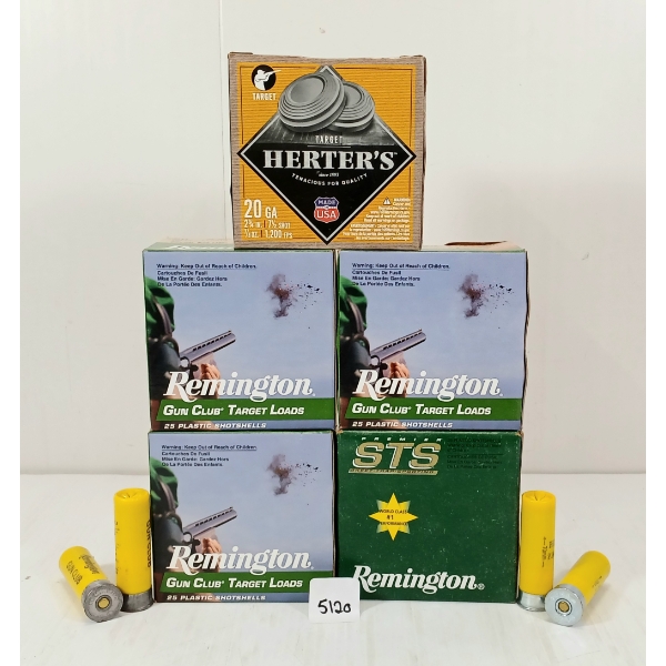 AMMO: 125X HERTER'S & REMINGTON 20GA - 2 3/4IN - #7 1/2 SHOT