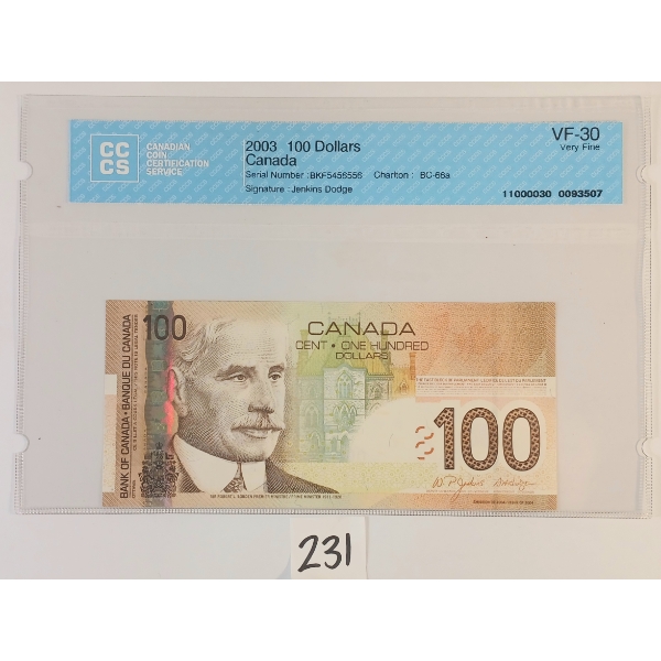 2003 CDN $100 BANKNOTE - CCCS GRADED