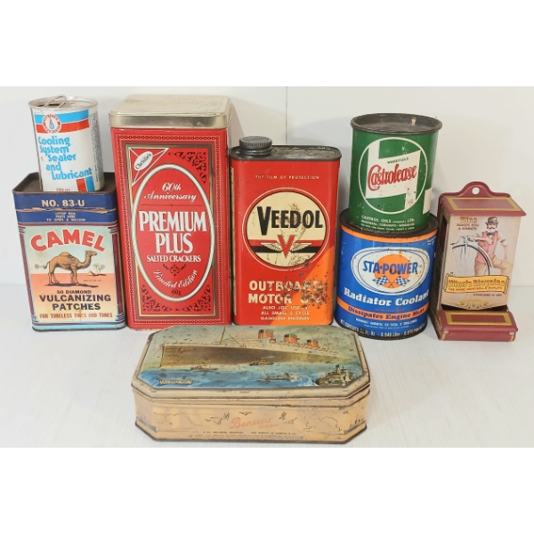 LOT OF 8 - VEEDOL OUTBOARD OIL, CAMEL VULCANIZING PATCHES & WAKEFIELD CASTROLEASE