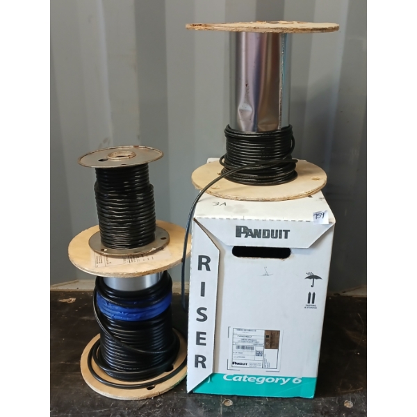 LOT OF 4 - MISC WIRE SPOOLS - INCL CATEGORY 6 U/UTP CABLE