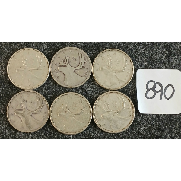 LOT OF 6 - 1940-1965 CDN 25 CENT COINS