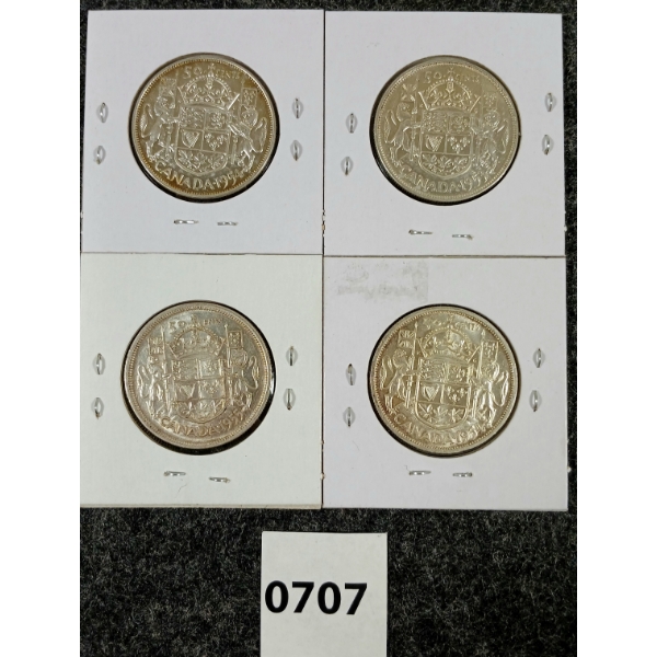 LOT OF 4 - 1953-1955 CDN SILVER 50 CENT COINS