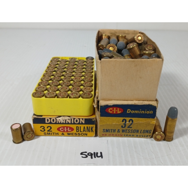 AMMO / BLANKS: APPROX 50X CIL DOMINION .32 S&W LONG - 98GR - LIVE / 50X CIL DOMINION .32 S&W BLANKS