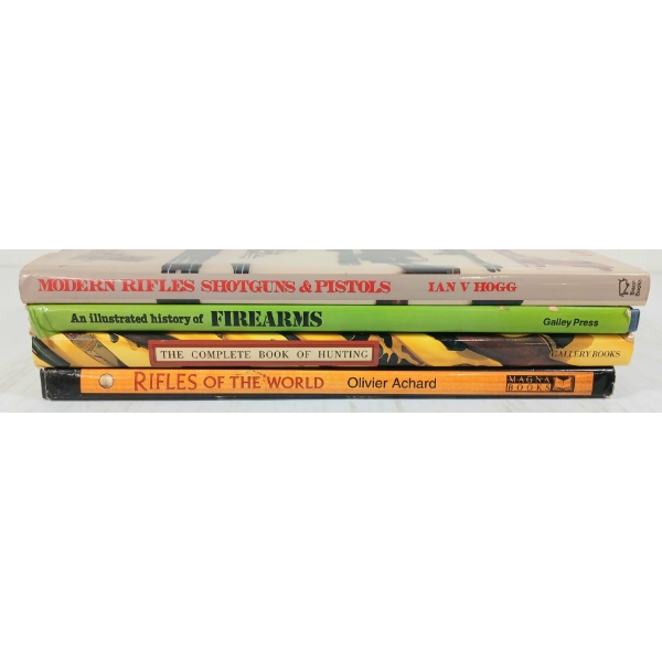 LOT OF 4 - BOOKS - "RIFLES OF THE WORLD", "THE COMPLETE BOOK OF HUNTING", "FIREARMS", ETC