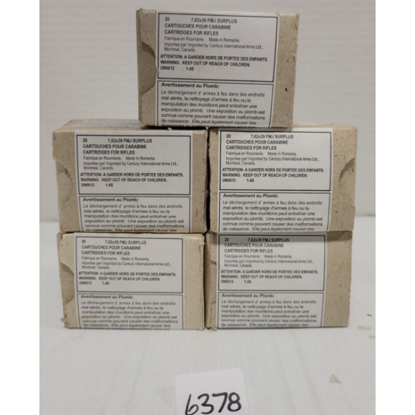 AMMO: 100X 7.62 X 39 FMJ SURPLUS - SEALED
