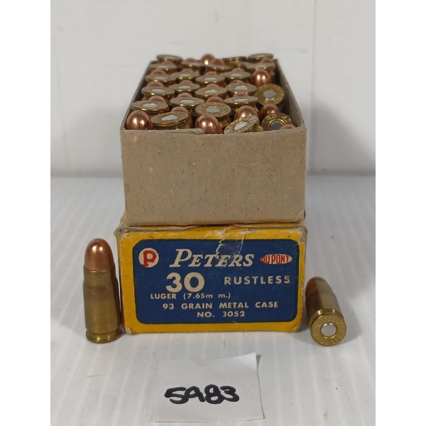 AMMO: 50X PETERS .30 LUGER - 93GR - METAL CASE - COLLECTABLE BOX