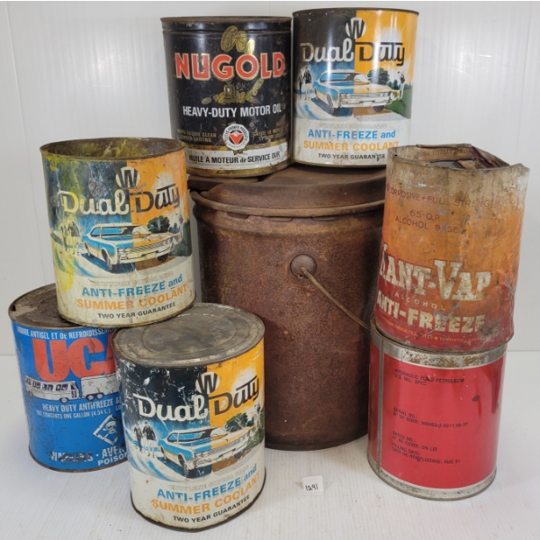 LOT OF 8 - MISC OIL CANS - DUAL DUTY, KANT-VAP, UCAR, ETC