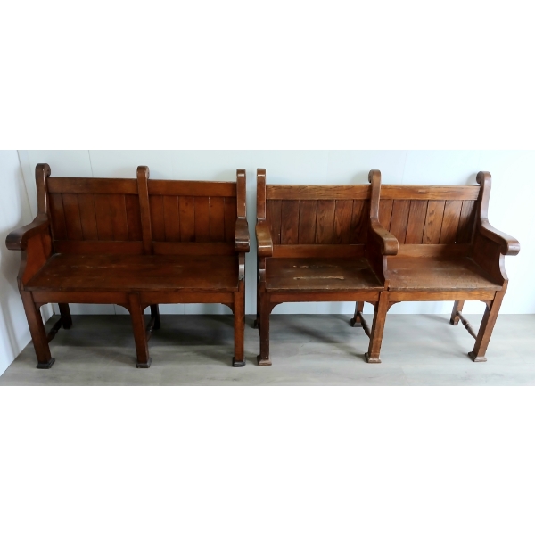 LOT OF 2 - RAILWAY / WAITING ROOM BENCHES - HARDWOOD - C. EARLY 1900's