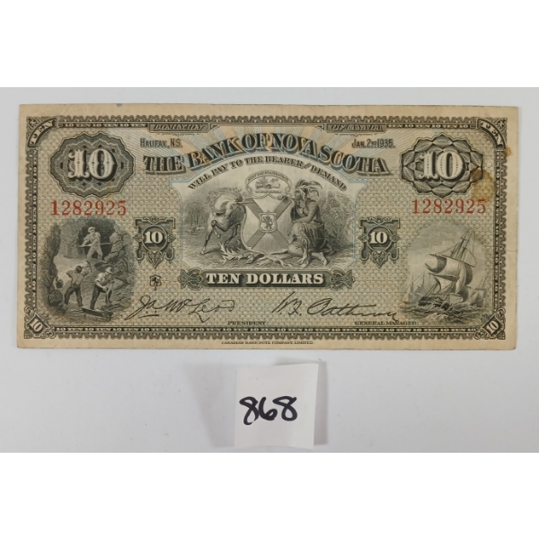 1935 THE BANK OF NOVA SCOTIA $10 BANKNOTE