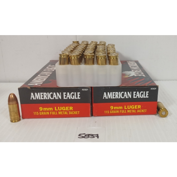 AMMO: 100X FEDERAL AMERICAN EAGLE 9MM LUGER - 115GR - FMJ
