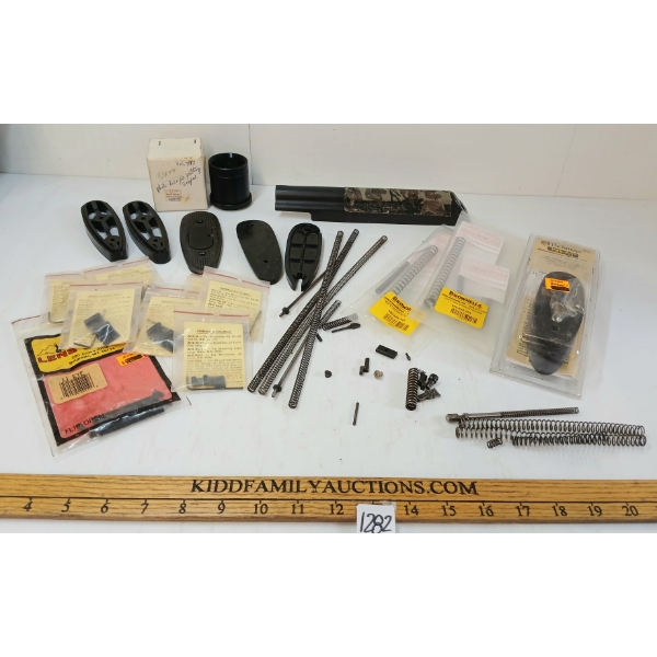 JOB LOT - MISC FIREARM PARTS - SPRINGS, BUTT PLATES, SIGHTS, ETC