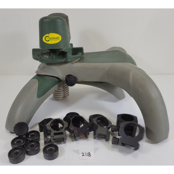 LOT OF 11 - COLDWELL GUN REST, MISC SCOPE RINGS, ETC - INCL 1IN 