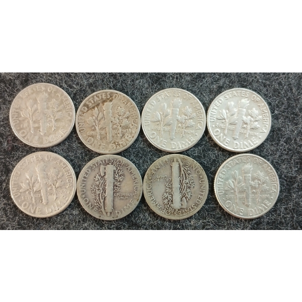 LOT OF 8 - 1935-1964 U.S. 10 CENT COINS