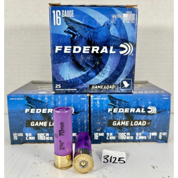 AMMO: 75X FEDERAL 16 GA 2-3/4 IN - #6