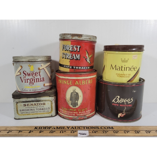 LOT OF 6 - MISC TOBACCO TINS - INCL PRINCE ALBERT & MATINEE, ETC.