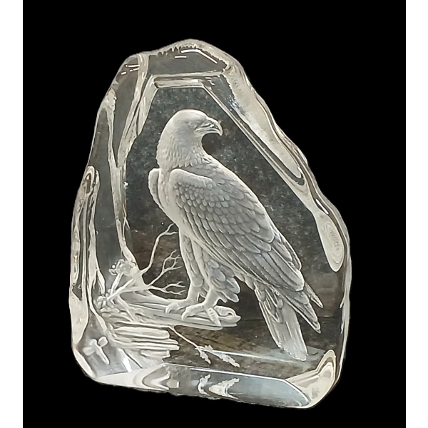 GLASS CARVED EAGLE BY A.C. 
